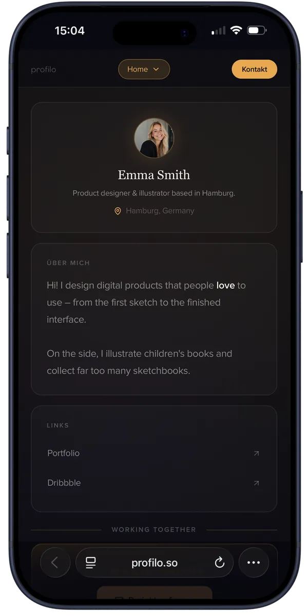 Emma’s profilo profile on an iPhone