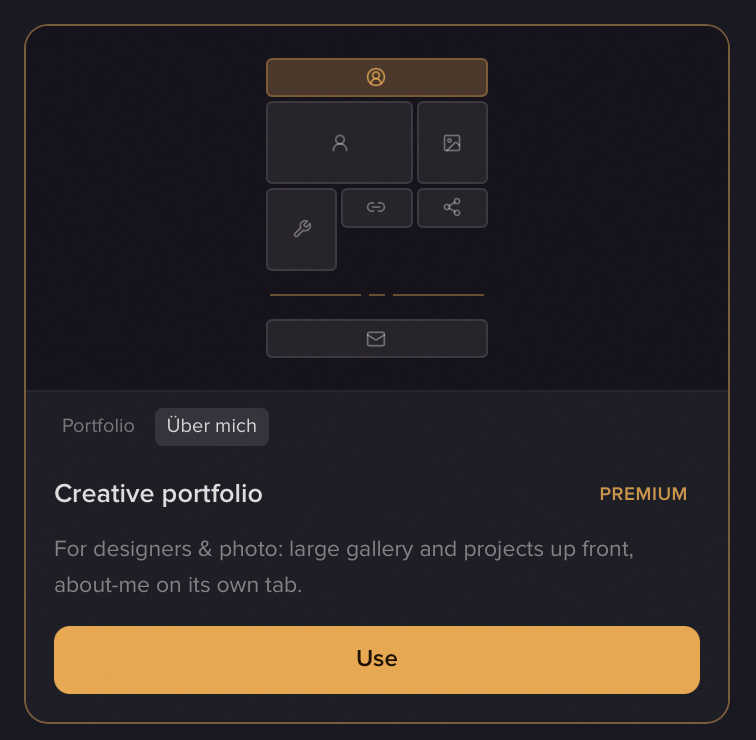 A multi-tab template card with a tab switcher above the name to preview each tab in advance